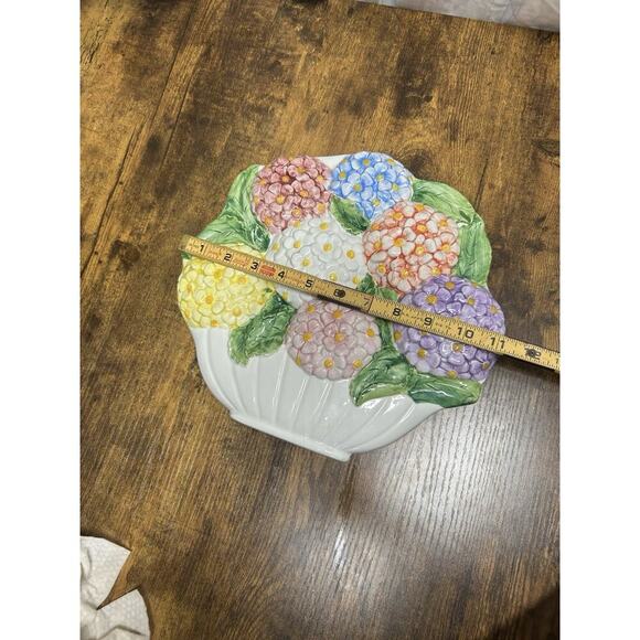 majolica hydrangea flower wall art hand painted in italy Italian Decor VTG - Picture 7 of 7